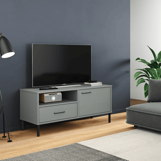 Móvel de TV - Modulo de TV - Armário de TV c pernas de metal OSLO pinho maciço cinzento