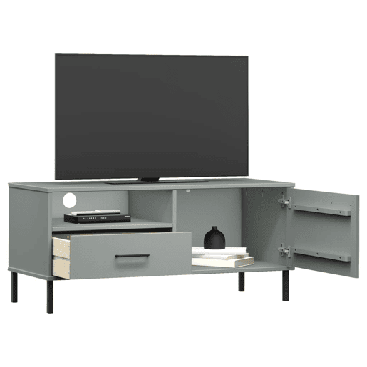 Móvel de TV - Modulo de TV - Armário de TV c pernas de metal OSLO pinho maciço cinzento