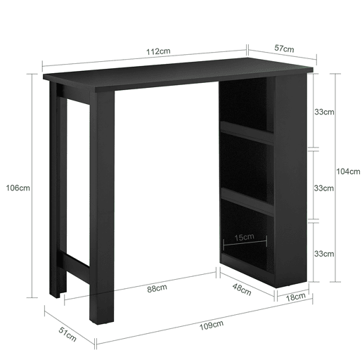 SoBuy Mesa de Bar Alta para Cozinha Preto 112x57x106cm com Prateleiras FWT17-II-SCH