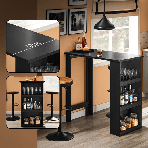 SoBuy Mesa de Bar Alta para Cozinha Preto 112x57x106cm com Prateleiras FWT17-II-SCH