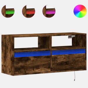 Móvel de parede p TV - Armário de TV c luzes LED 100x31x45 cm carvalho fumado