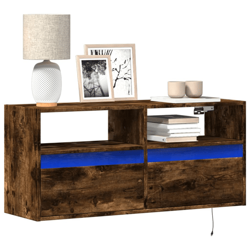 Móvel de parede p TV - Armário de TV c luzes LED 100x31x45 cm carvalho fumado