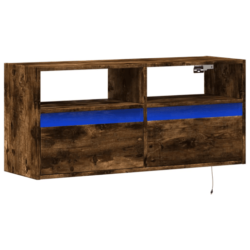 Móvel de parede p TV - Armário de TV c luzes LED 100x31x45 cm carvalho fumado
