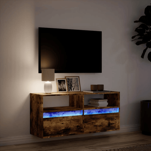 Móvel de parede p TV - Armário de TV c luzes LED 100x31x45 cm carvalho fumado