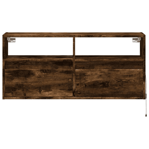 Móvel de parede p TV - Armário de TV c luzes LED 100x31x45 cm carvalho fumado