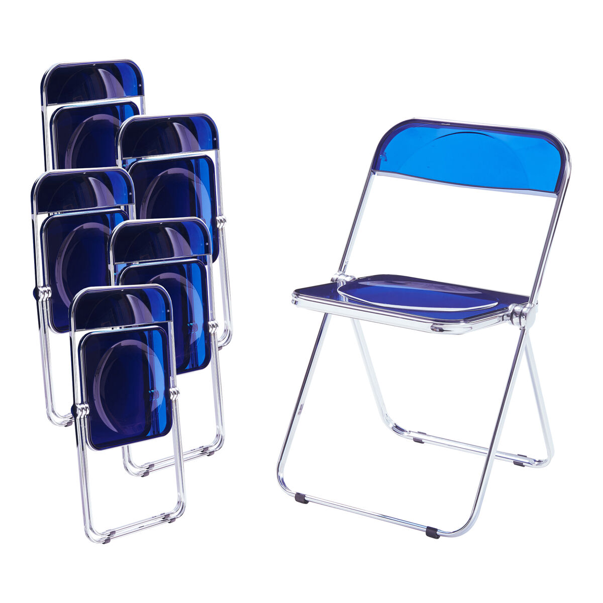 Set de 6 sillas plegables pornainen transparente 74x46x47cm azul oscuro [en.casa]