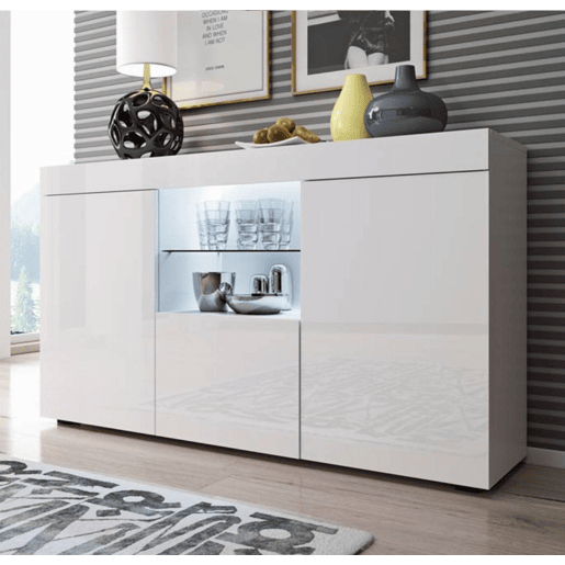 Aparador Sala de estar e jantar Branco 135x34x72 3 portas LED Sefora Muebles Bonitos