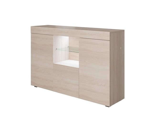 Aparador salón comedor sonoma 135x34x72 3 puertas led sefora muebles bonitos
