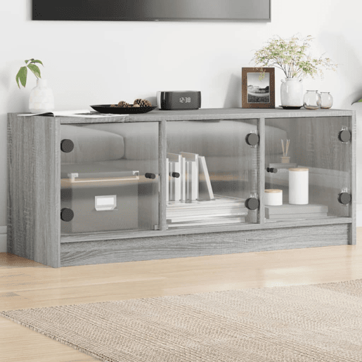 Móvel de TV - Modulo de TV - Armário de TV c portas de vidro 102x37x42 cm cinza sonoma
