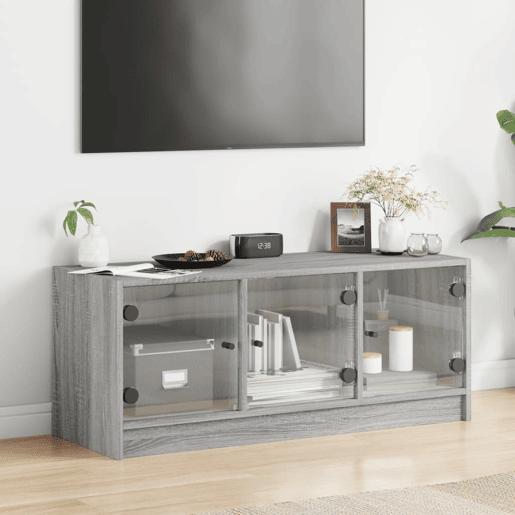 Móvel de TV - Modulo de TV - Armário de TV c portas de vidro 102x37x42 cm cinza sonoma