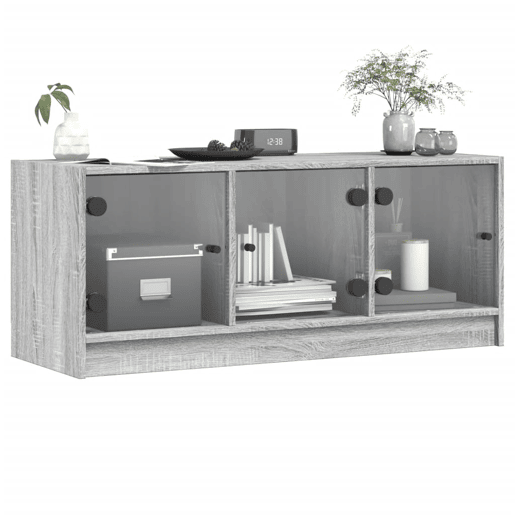 Móvel de TV - Modulo de TV - Armário de TV c portas de vidro 102x37x42 cm cinza sonoma