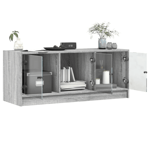 Móvel de TV - Modulo de TV - Armário de TV c portas de vidro 102x37x42 cm cinza sonoma
