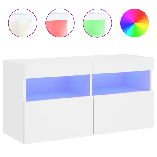 Móvel de parede para TV - Armário de TV com luzes LED 80x30x40 cm branco