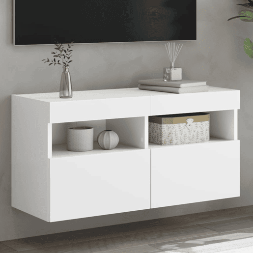 Móvel de parede para TV - Armário de TV com luzes LED 80x30x40 cm branco