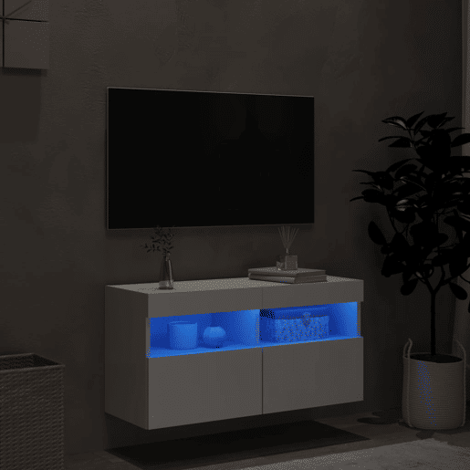 Móvel de parede para TV - Armário de TV com luzes LED 80x30x40 cm branco