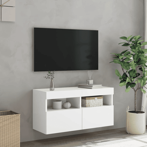 Móvel de parede para TV - Armário de TV com luzes LED 80x30x40 cm branco