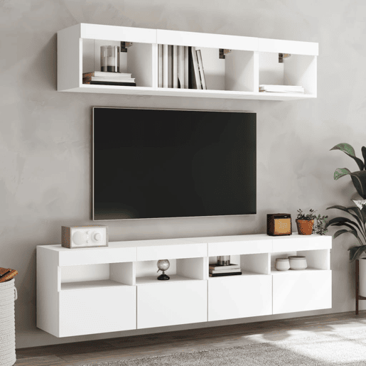 Móvel de parede para TV - Armário de TV com luzes LED 80x30x40 cm branco