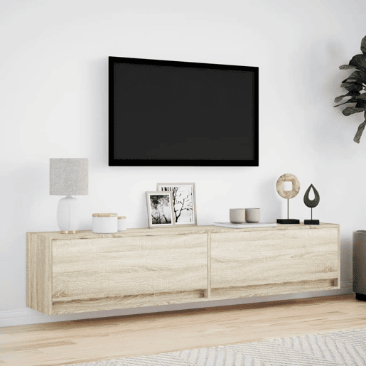 Móvel de parede p TV - Armário de TV c luzes LED 180x31x38 cm carvalho sonoma