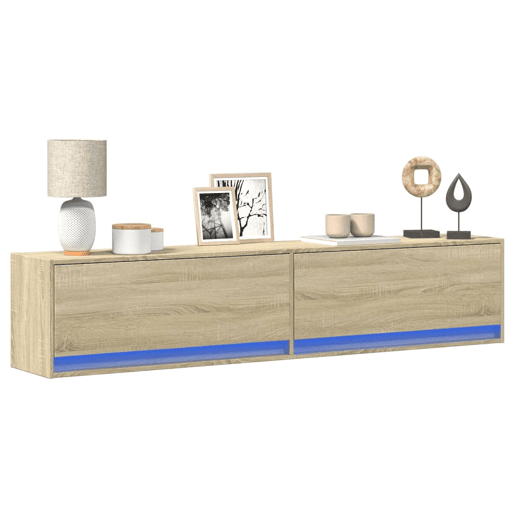 Móvel de parede p TV - Armário de TV c luzes LED 180x31x38 cm carvalho sonoma