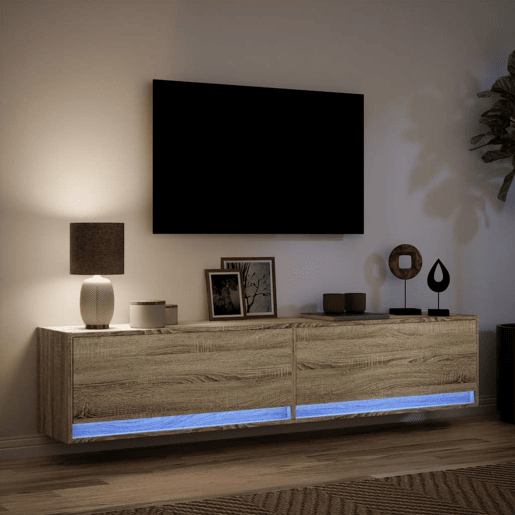 Móvel de parede p TV - Armário de TV c luzes LED 180x31x38 cm carvalho sonoma