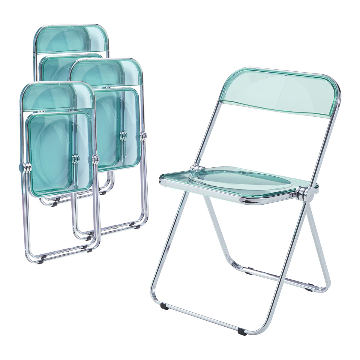 Set de 4 sillas plegables pornainen transparente 74x46x47cm verde menta [en.casa]
