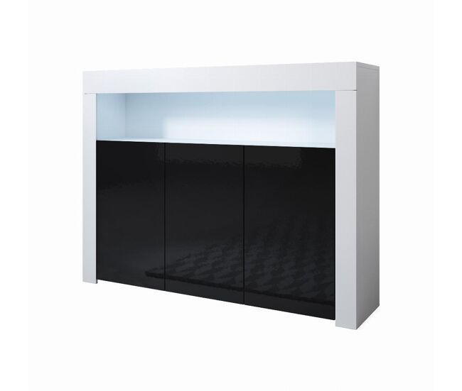 Aparador salón comedor blanco/negro 155x37x91,5 3 puertas led aker muebles bonitos