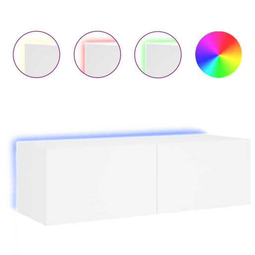 Móvel de parede para TV - Armário de TV com luzes LED 100x35x31 cm branco
