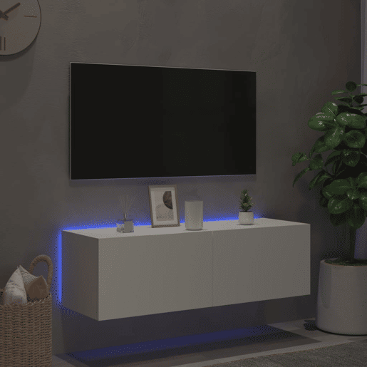 Móvel de parede para TV - Armário de TV com luzes LED 100x35x31 cm branco