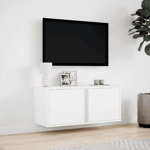 Móvel de parede para TV - Armário de TV com luzes LED 80x31x35 cm branco