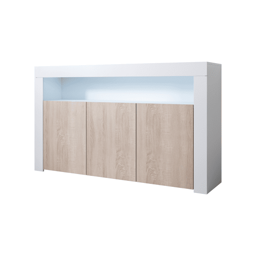 Aparador Sala de estar e jantar BrancoSonoma 155x37x91,5 3 portas LED Aker Muebles Bonitos