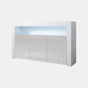 Aparador Sala de estar e jantar BrancoCinzento 155x37x91,5 3 portas LED Aker Muebles Bonitos