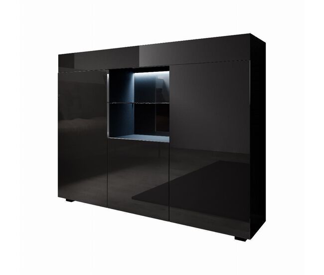 Aparador salón comedor negro 135x34x72 3 puertas led sefora muebles bonitos