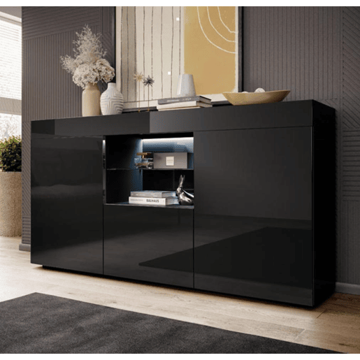 Aparador Sala de estar e jantar Preto 135x34x72 3 portas LED Sefora Muebles Bonitos Aparador Sala de estar e jantar Preto 135x34x72 3 portas LED Sefora Muebles Bonitos