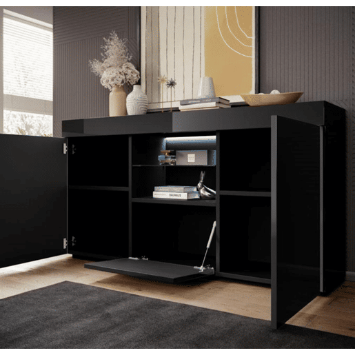 Aparador Sala de estar e jantar Preto 135x34x72 3 portas LED Sefora Muebles Bonitos Aparador Sala de estar e jantar Preto 135x34x72 3 portas LED Sefora Muebles Bonitos