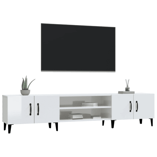 Móvel de TV - Modulo de TV - Armário de TV 180x31,5x40cm derivados de madeira branco brilhante