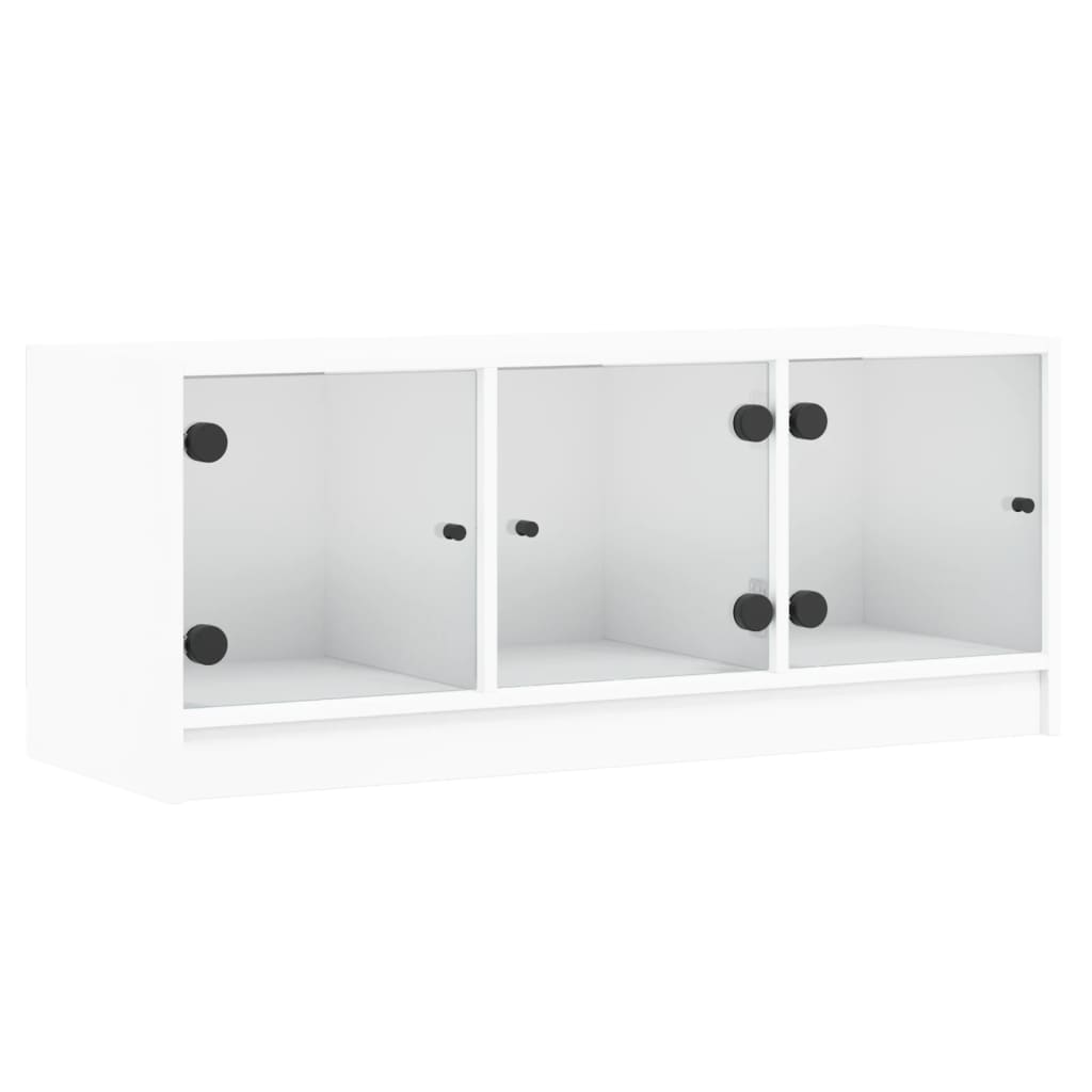 mueble tv - mesa de tv con puertas de vidrio blanco 102x37x42 cm
