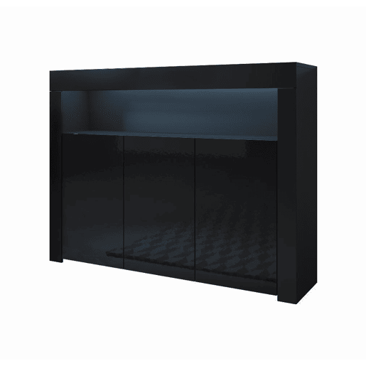 Aparador Sala de estar e jantar Preto 155x37x91,5 3 portas LED Aker Muebles Bonitos