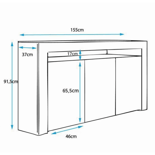 Aparador Sala de estar e jantar Preto 155x37x91,5 3 portas LED Aker Muebles Bonitos