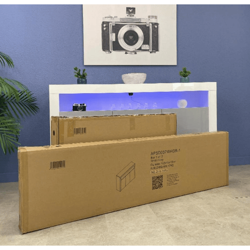 Aparador Sala de estar e jantar Preto 155x37x91,5 3 portas LED Aker Muebles Bonitos