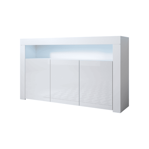 Aparador Sala de estar e jantar Branco 155x37x91,5 3 portas LED Aker Muebles Bonitos