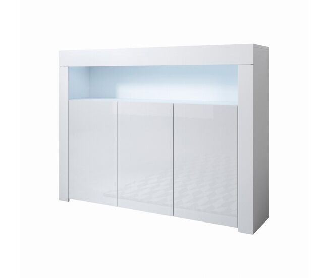 Aparador salón comedor blanco 155x37x91,5 3 puertas led aker muebles bonitos