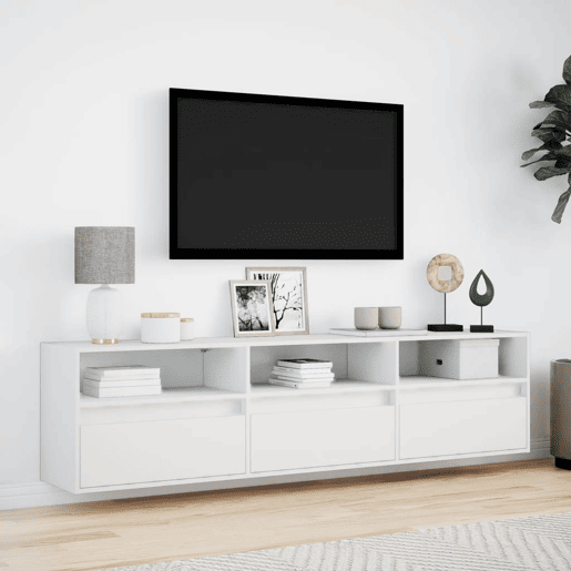 Móvel de parede para TV - Armário de TV com luzes LED 180x31x45 cm branco