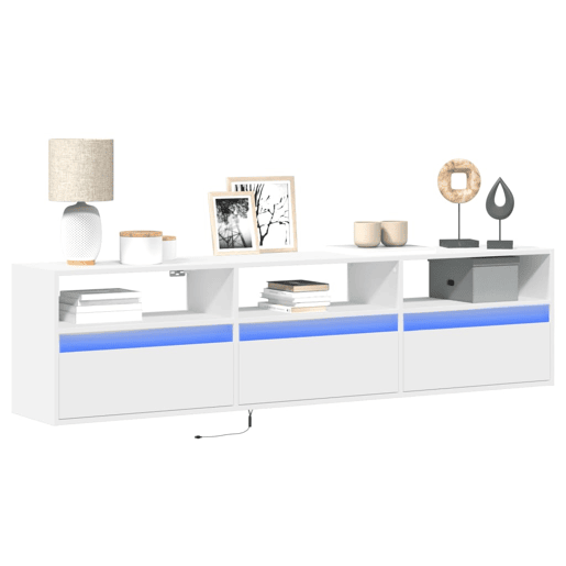 Móvel de parede para TV - Armário de TV com luzes LED 180x31x45 cm branco