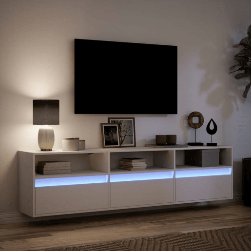 Móvel de parede para TV - Armário de TV com luzes LED 180x31x45 cm branco