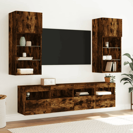 Móvel de parede p TV - Armário de TV c luzes LED 40x30x40 cm carvalho fumado