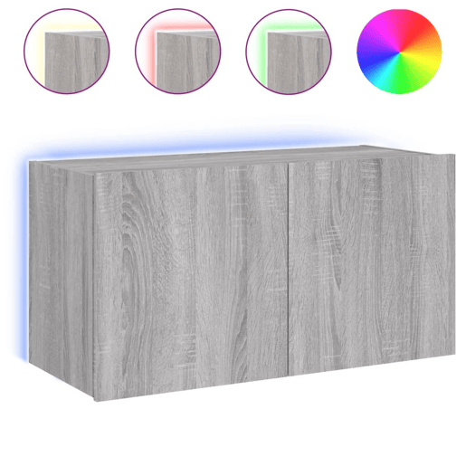 Móvel de parede p TV - Armário de TV c luzes LED 80x35x41 cm cinzento sonoma