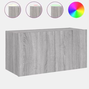 Móvel de parede p TV - Armário de TV c luzes LED 80x35x41 cm cinzento sonoma