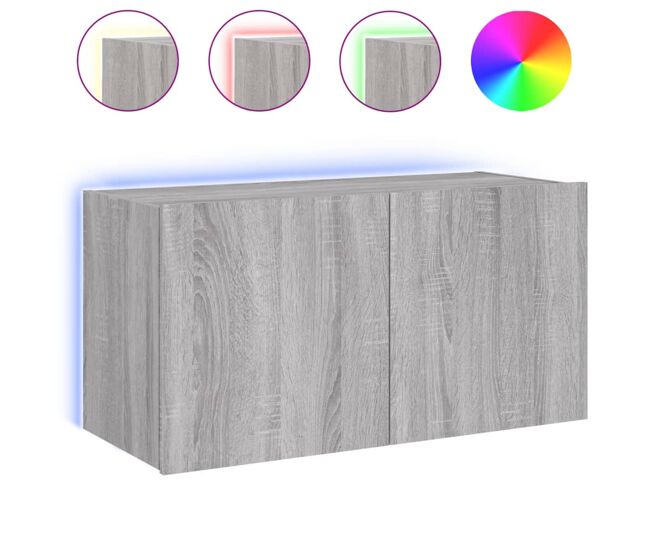 Mueble tv - mesa de tv de pared con luces led gris sonoma 80x35x41 cm