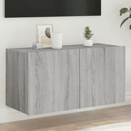 Móvel de parede p TV - Armário de TV c luzes LED 80x35x41 cm cinzento sonoma