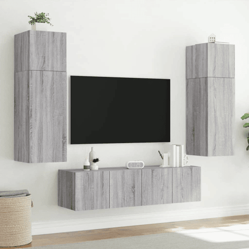 Móvel de parede p TV - Armário de TV c luzes LED 80x35x41 cm cinzento sonoma